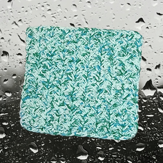 Handmade Crochet Dishcloth (Green/Aqua Blue)