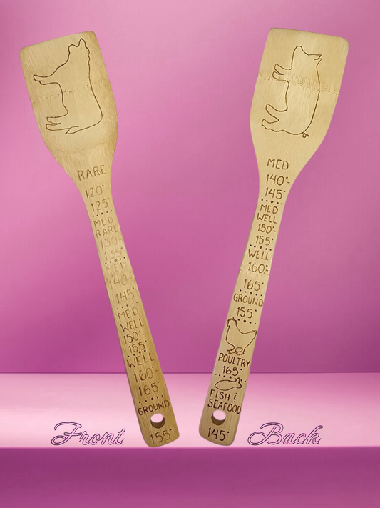 Freehand Woodburned (Food Temperatures) Wooden Bamboo Spatula Utencil