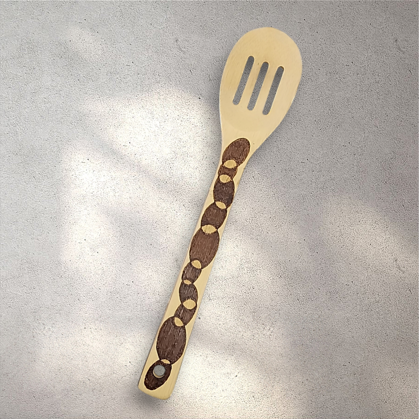 Freehand Woodburned Wooden Bamboo Slotted Spoon Utencil