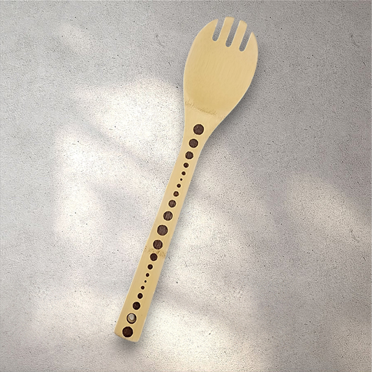 Freehand Woodburned Wooden Bamboo Forked Spoon Utencil