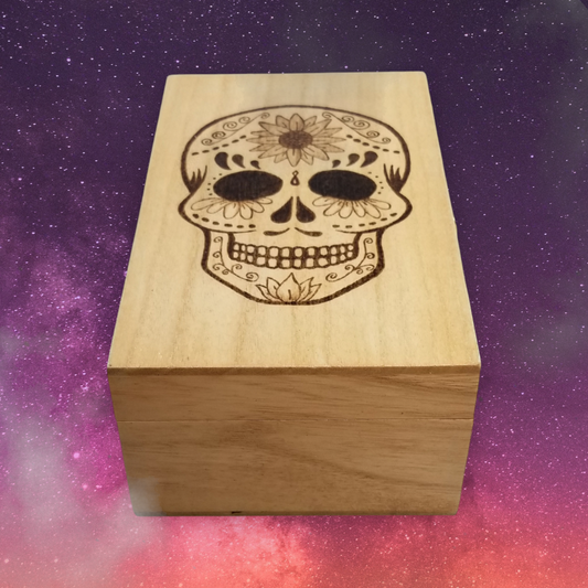 Freehand Woodburned Sugar Skull Box