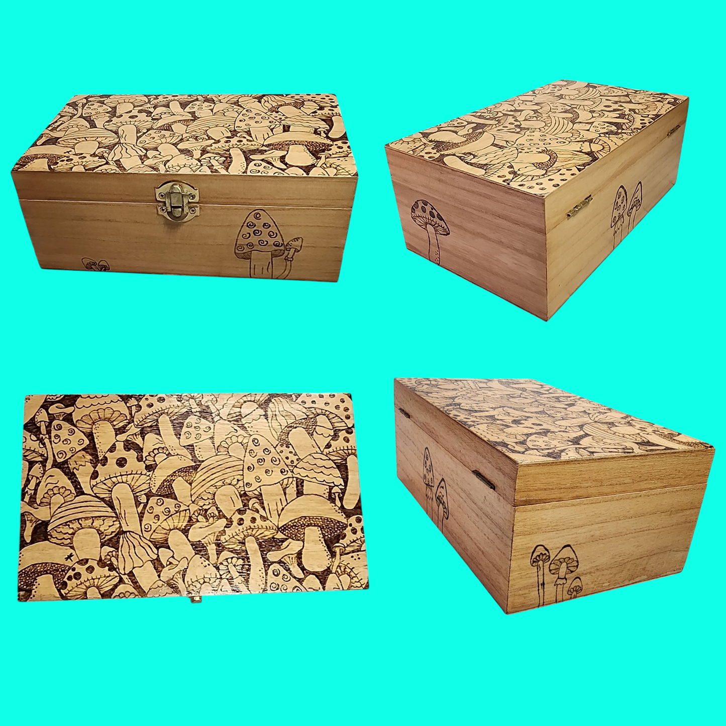 Freehand Woodburned Mushroom Box