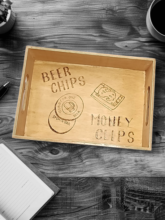 Freehand Woodburned "Beer Chips Money Clips" Nesting Tray (4.5"x6.5")