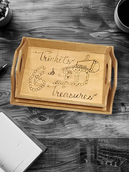 Freehand Woodburned "Trinkets & Treasures" Nesting Tray (5x7)