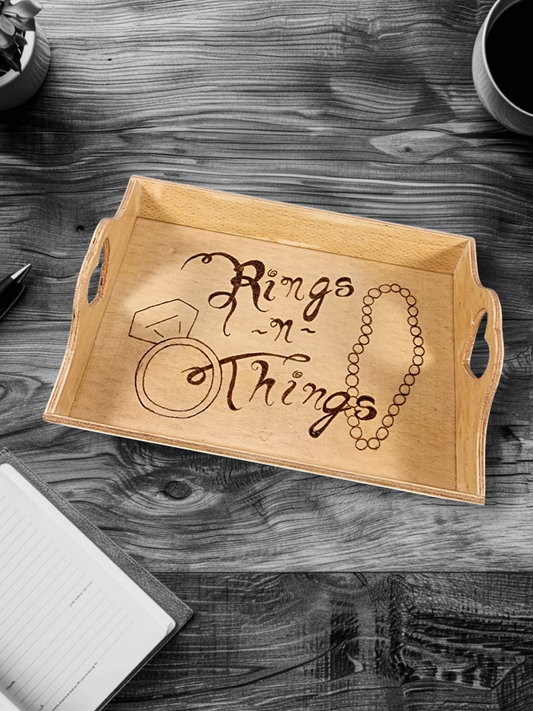 Freehand Woodburned "Rings N Things" Nesting Tray