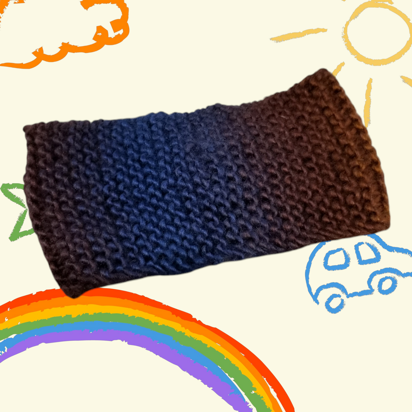 Handmade Knitted Earwarmer with Twist (Child Size) (Copper/Blue)