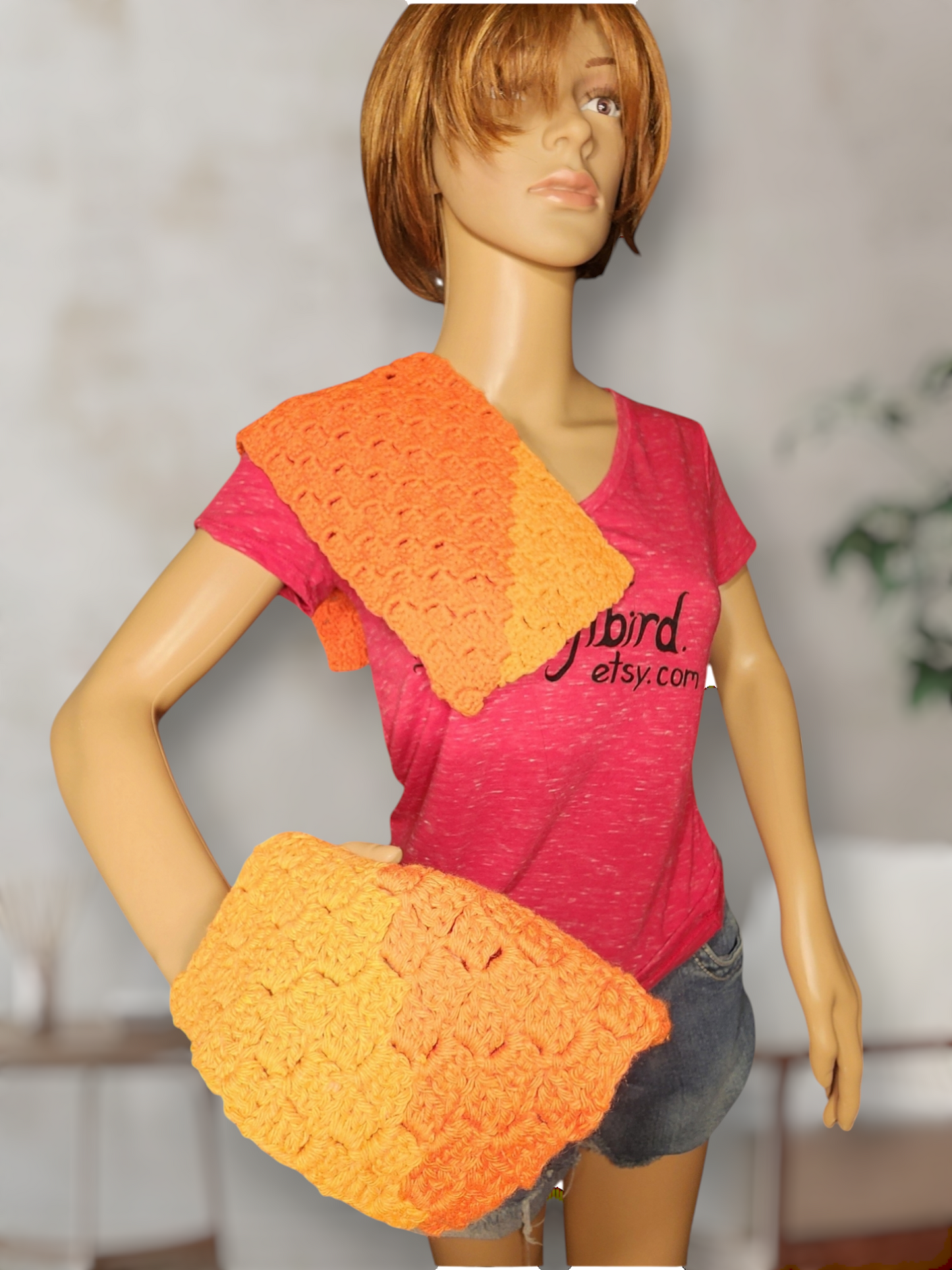 Handmade Crochet Cooking Towel and Dishcloth Set (Orange/Pumpkin)