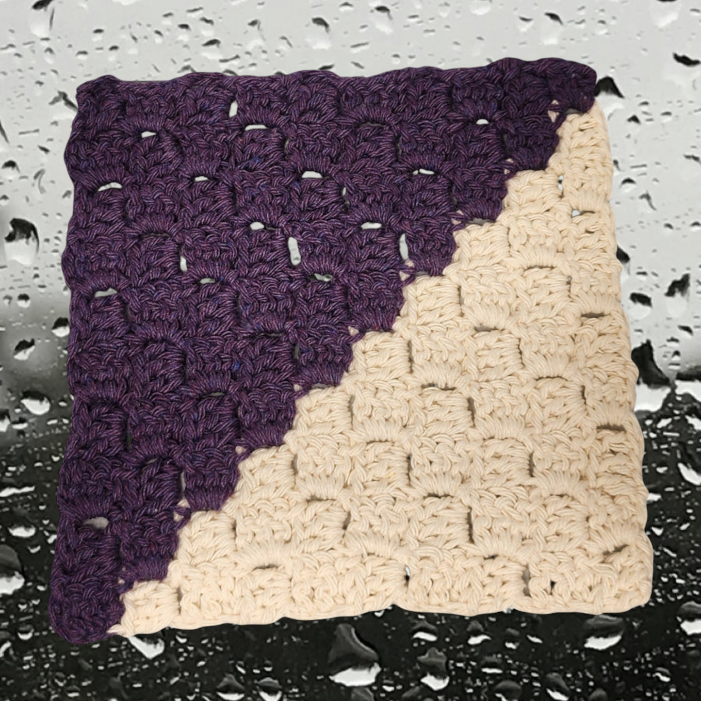 Handmade Crochet Dishcloth (Purple/White)